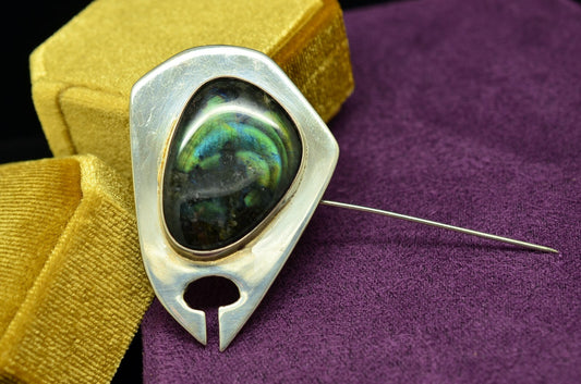 925 Sterling Silver Lapel Hat Stick Pin w/ Labradorite