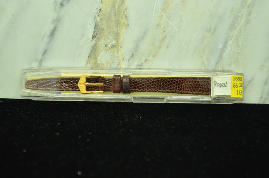 10mm HIRSCH BROWN LEATHER VINTAGE WATCH BAND STRAP GOLD TONE BUCKLE -NIB