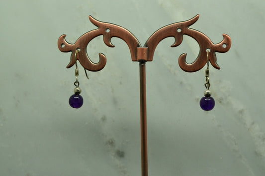 925 Sterling Silver dangling purple bead fishhook earrings