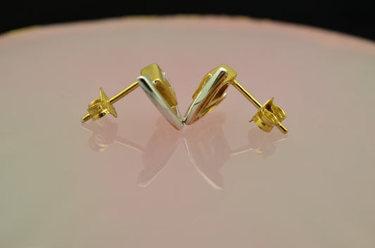 8K Yellow & White Gold two tone princess cut cubic zirconia stud earrings