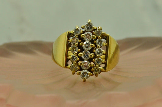 14K Yellow Gold diamond cocktail ring band  1.12 tcw size 7.5