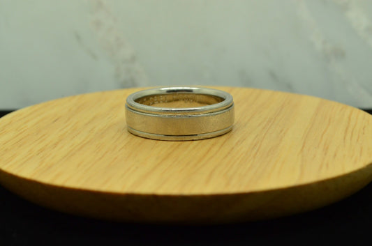 PALLADIUM GROOVED BORDER DESIGN WEDDING RING BAND 6.9mm SIZE 9.5 -HEAVY