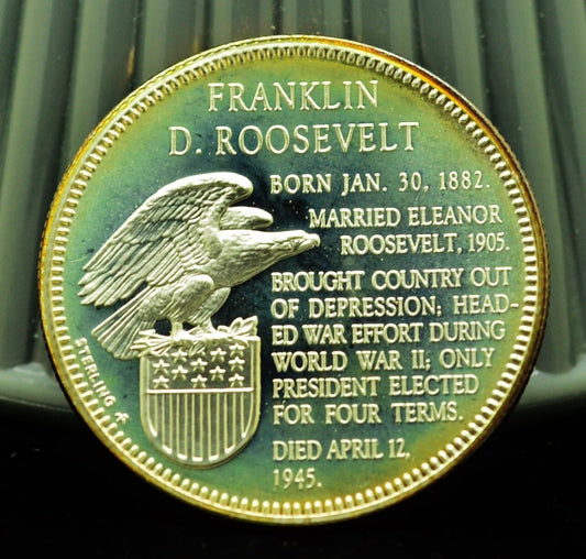 925 Silver Franklin Mint Art Round Presidential Treasury Franklin D Roosevelt