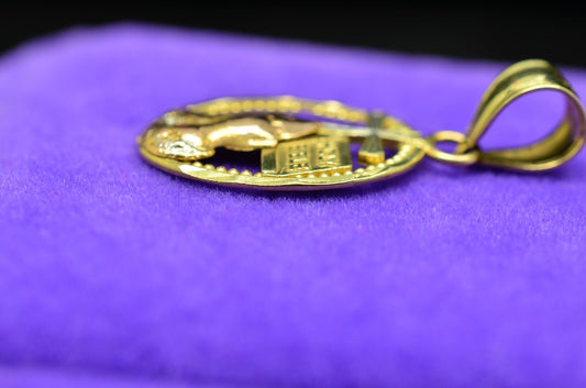 14K Yellow Gold Oval Framed Cross Holy Bible & Prayer Hands Pendant Charm