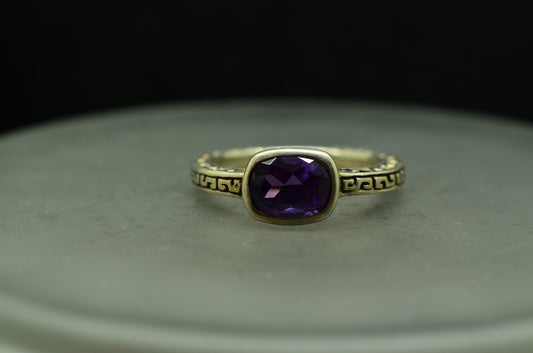 925 Sterling Silver Amethyst Rectangular  Ring  Sz 6.5