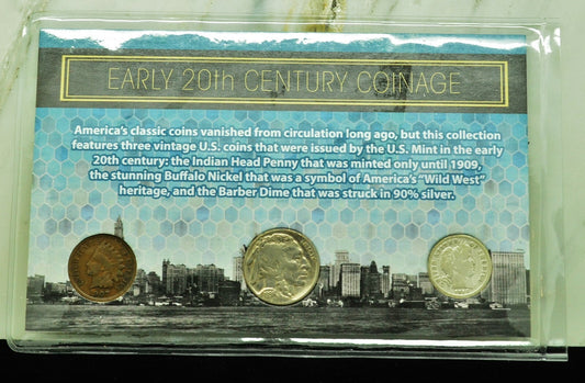 Early 20th Century Coinage w/ 1907 Cent, 1936 nickel & 1914-D Silver Dime