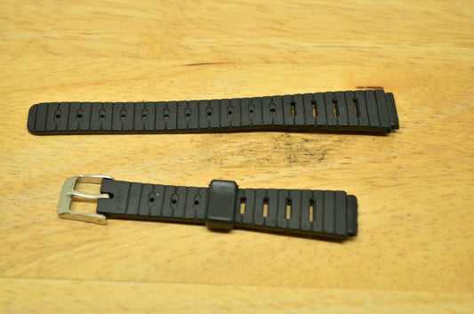 12mm BLACK PLASTIC WATCH BAND STRAP SILVER TONE BUCKLE -NEW