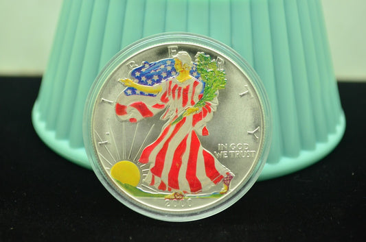 2000 $1 American Eagle Silver Dollar Colorized BU in Caplule