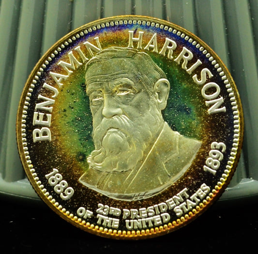 925 Silver Franklin Mint Art Round Presidential Treasury Benjamin Harrison