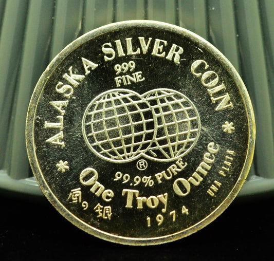 1974 Alaska Oil Food Bartering Silver Art Round -1 Troy Oz .999 Silver
