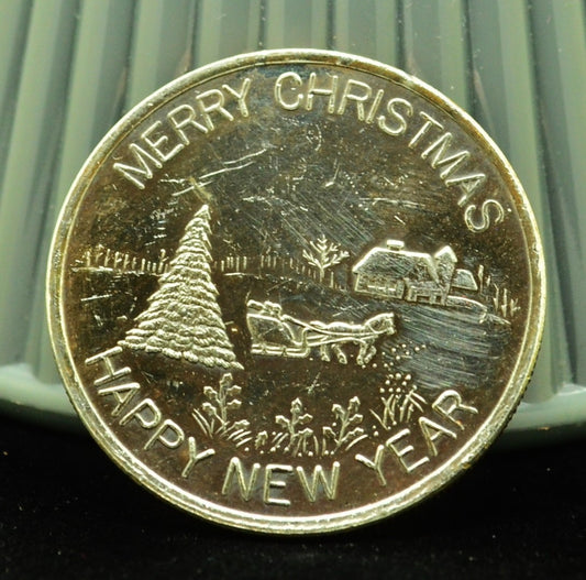 Merry Christmas Happy New Year Art Round -1 Troy Oz .999 Silver