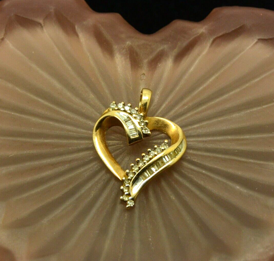 10K Yellow gold fancy open heart w/ diamonds pendant charm 1/4 tcw #D3778