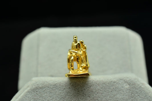 14K Yellow Gold Pioneer Family Pulling Hand Cart Pendant Charm