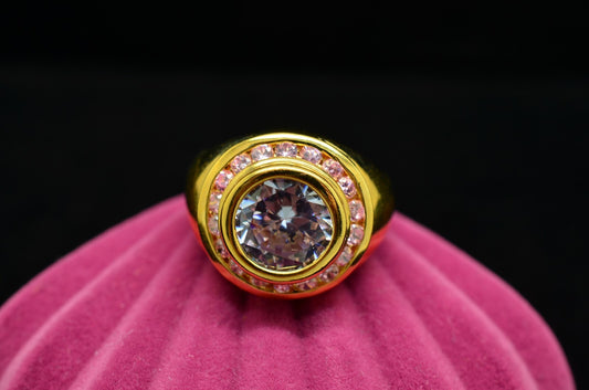 Vermeil 925 Sterling Silver Purple CZ Solitaire Ring Band w/ Pink CZ Halo Size 7