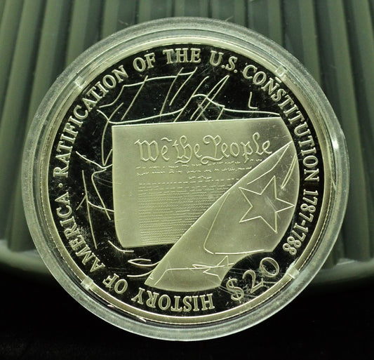 2001 Liberia $20 Proof Ratification of the U.S. Constitution  .999 Fine Silver