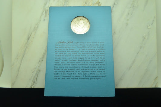Franklin Mint Nathan Hale 925 Sterling Silver Medal Round in Display