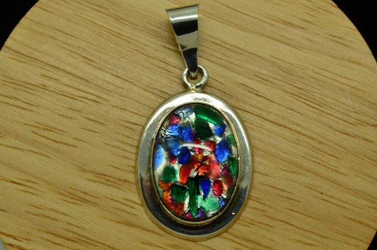 925 Sterling Silver dichroic glass oval pendant charm