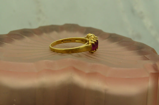 14K Yellow Gold pink ruby & diamond anniversary ring band size 6.75