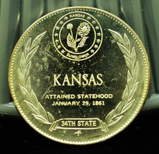 925 Silver Franklin Mint Art Round State of Kansas