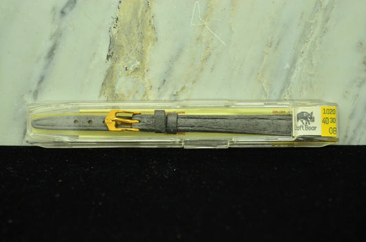 8mm HIRSCH GRAY LEATHER VINTAGE WATCH BAND STRAP GOLD TONE BUCKLE -NIB