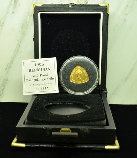 1996 Bermuda $30 Proof Triangular .999 Fine Gold Coin Box COA