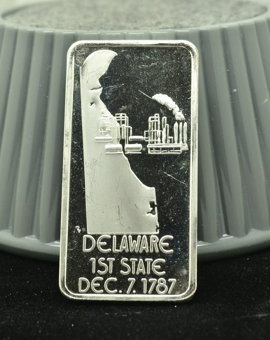 Delaware Hamilton Mint State Ingot Art Bar -1 Troy Oz .999 Silver