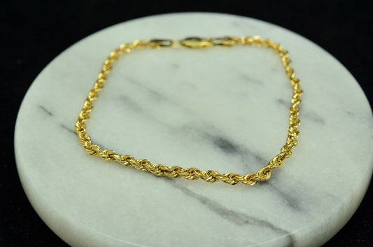 7.25" 14K Yellow Gold Spiral Rope Chain Bracelet 2.8mm 1.7 grams
