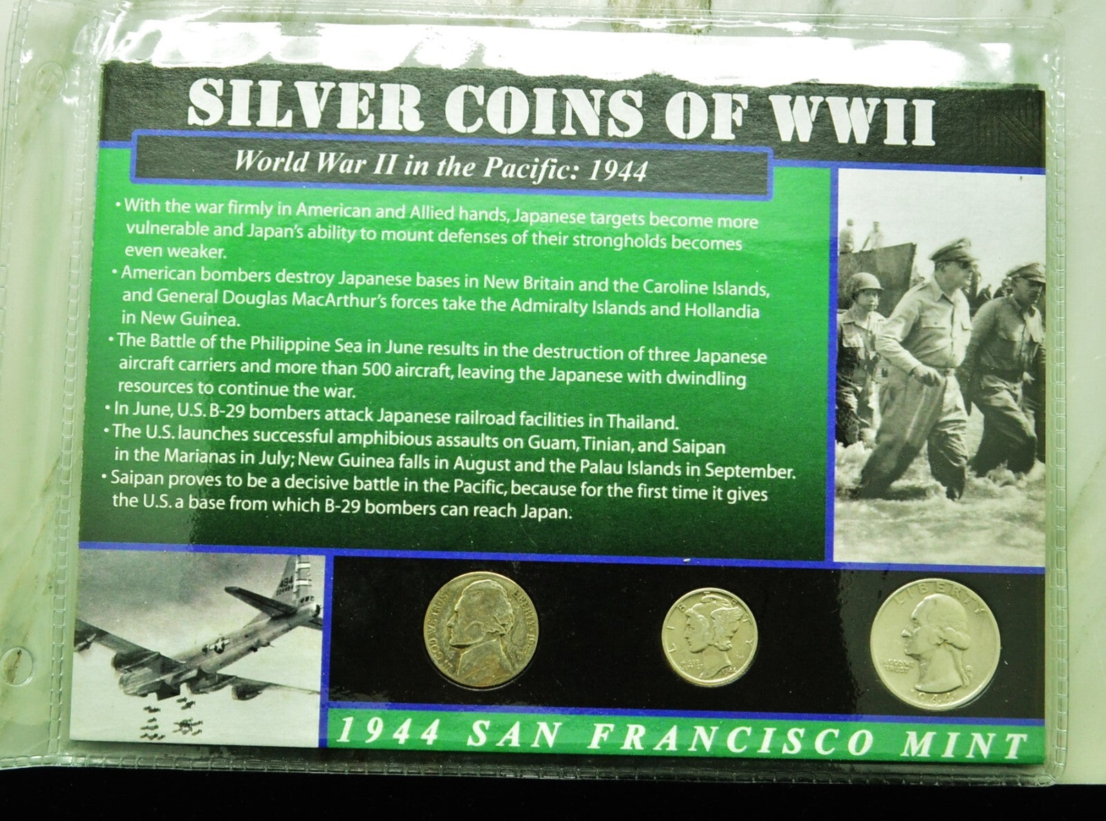 10 Display Pages of Silver Coins of WWII each w/ a Silver Nickel Dime & Quarter