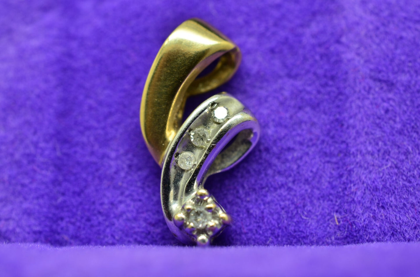 10K Yellow & White Gold Ribbon Design Very Small Pendant Charm w/ Diamonds