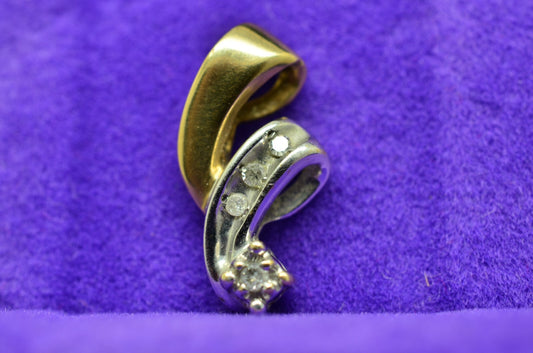 10K Yellow & White Gold Ribbon Design Very Small Pendant Charm w/ Diamonds