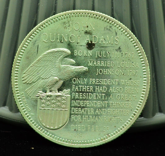 925 Silver Franklin Mint Art Round Presidential Treasure John Quincy Adams