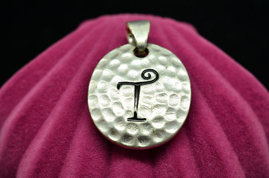 925 Sterling silver oval hammered  pendant charm