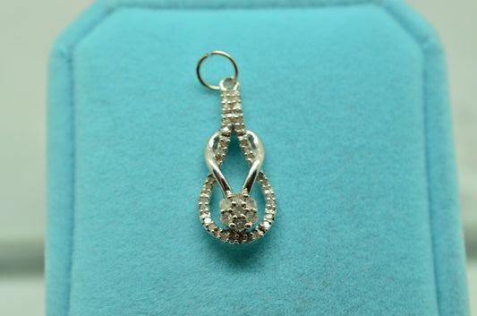 925 Sterling Silver Love Knot design pendant charm w/ Diamonds 0.22 tcw