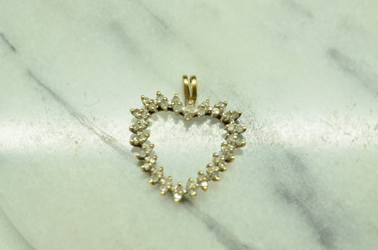 10K Yellow Gold Open Heart Pendant Charm Covered In Diamonds 0.44 TCW