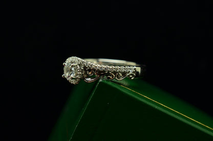 10K White Gold White Sapphire Sculptural Engagement Ring Diamond accents Size 7