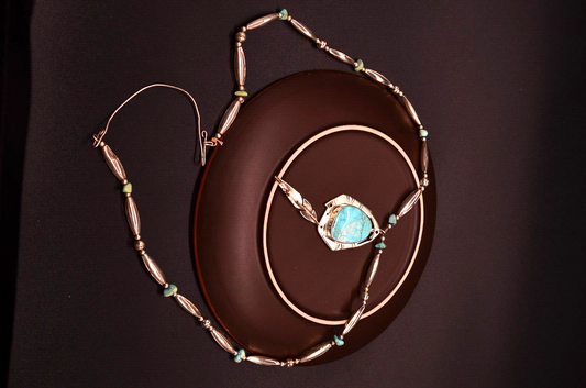 925 Sterling Silver Turquoise Pendant Charm  w/ 33" Beaded Chain