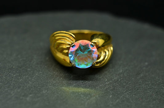 Vermeil 925 Sterling Silver Treated Colorful CZ Solitaire Ring Band Size 6.75