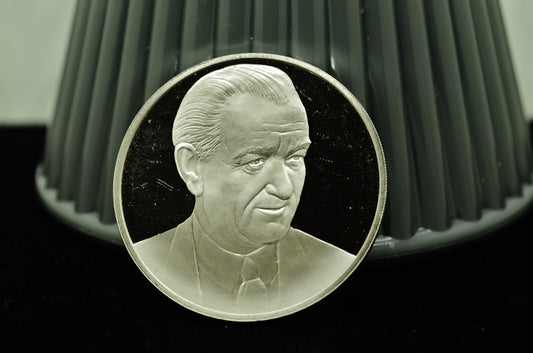 1973 President Lyndon B Johnson Postmasters Of America Art Round 92.5% Silver