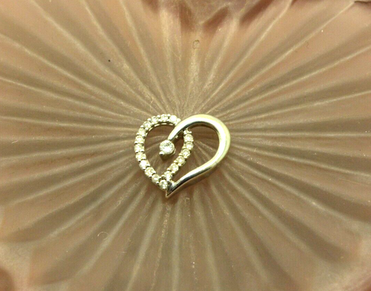 10K White gold open heart w/ diamonds tiny pendant charm 0.20 tcw #D3786