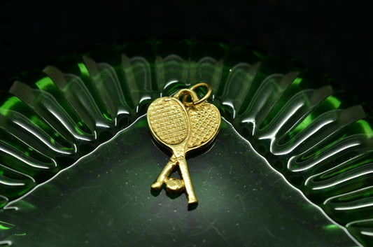 14K Yellow Gold Pair of Tennis Racquets and Tennis Ball Pendant Charm