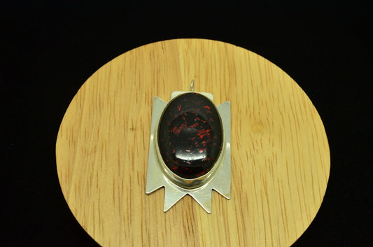 925 Sterling Silver black painted unknown stone pendant charm