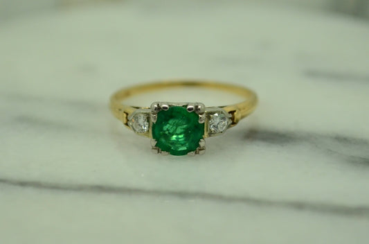 14K-18K YELLOW GOLD 0.85 CT ROUND EMERALD RING BAND W/ DIAMOND ACCENTS SIZE 6.75