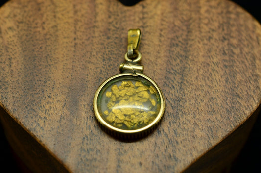 Natural 18K Gold Nuggets in a yellow gold filled bezel locket pendant charm 1.2g