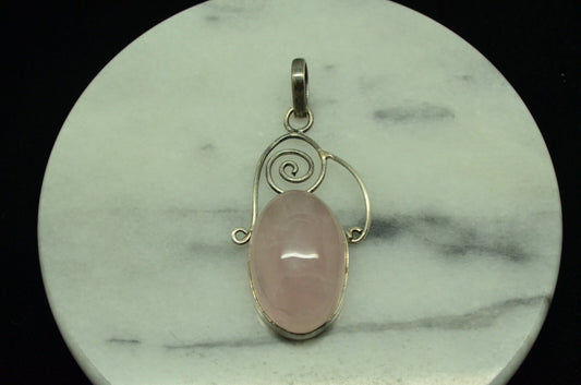 925 Sterling Silver oval rose quartz solitaire pendant charm