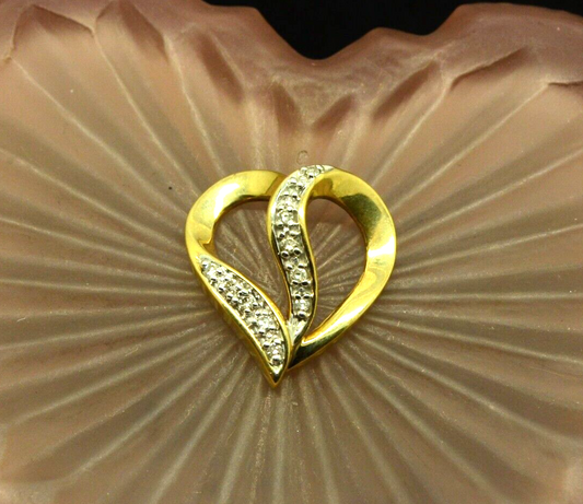 10K Yellow gold open heart w/ diamonds pendant charm 0.13 tcw #D3780