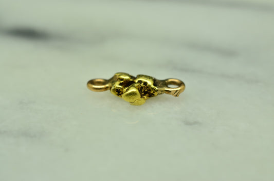 20K Yellow Gold natural gold nugget w/ jump rings 0.7 grams 13.5mm X 6mm X 3mm