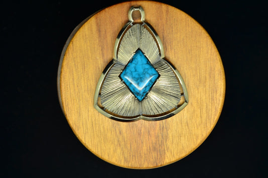 925 Sterling Silver Leaf Design Turquoise Pendant Charm -Heavy & Large