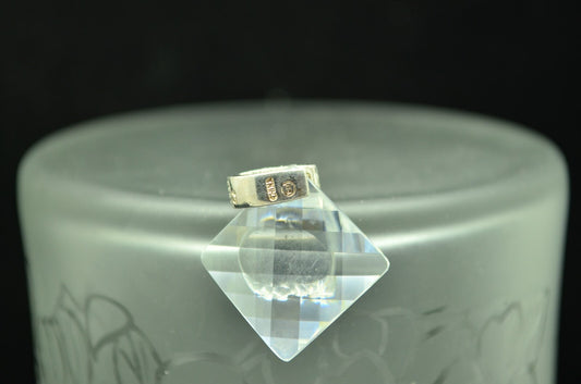 925 Sterling Silver faceted quartz crystal pendant w/ cz accents on the bail