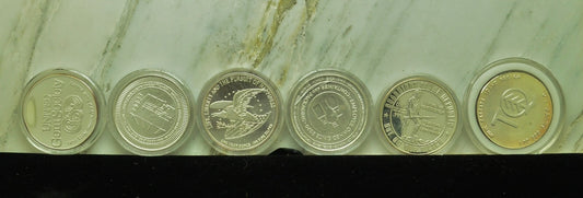 Lot of 6 Various  One Troy Oz .999 Silver Art Rounds