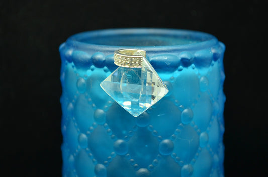 925 Sterling Silver faceted quartz crystal pendant w/ cz accents on the bail